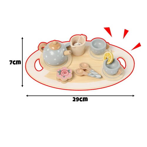 Set de ceai din lemn pentru copii cu accesorii, Montessori, 15 piese, Verde pastel
