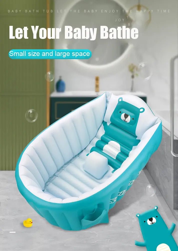 Cadita gonflabila pentru bebelusi si copii, Design Ergonomic, 6 luni - 5 ani, Portabila, Pliabila, Mini piscina de calatorie, Bleu