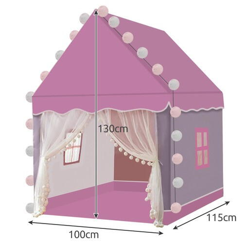 Cort de joaca pentru fetite cu lumini LED incluse, tip casa, cu ferestre, interior / exterior, 130 x 100 x 115 cm, Roz