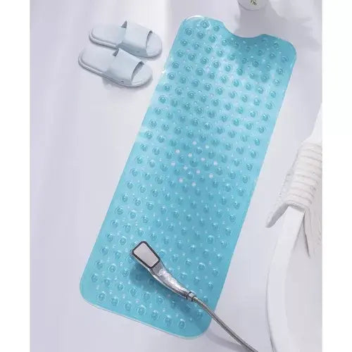 Covoras antiderapant pentru cada si baie, Prindere cu ventuze, Albastru transparent, 100 x 40 cm