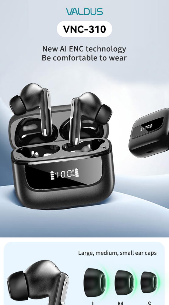 Casti Bluetooth 5.4, Baterie Statie 400mAh, StandBy 150H, Touch pe Casti, Respingere/Raspundere Apel VNC-310, Negru
