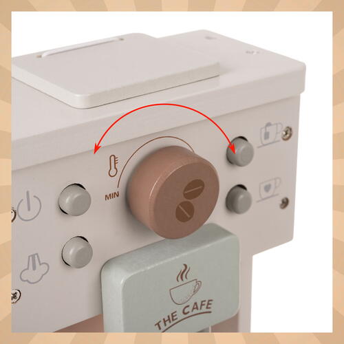 Aparat de cafea de jucarie, Espressor Pentru Copii, Montessori Café Junior, 2 Cani, Cutie lapte, Capsule cafea, Lemn