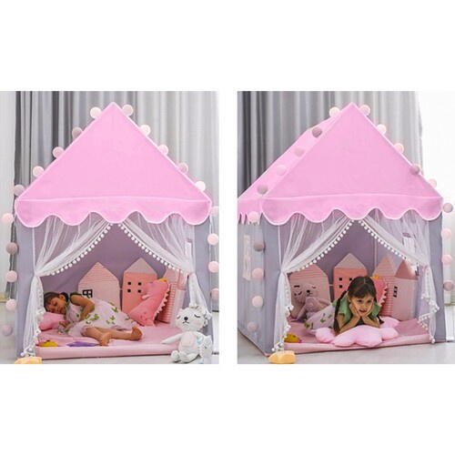 Cort de joaca pentru fetite cu lumini LED incluse, tip casa, cu ferestre, interior / exterior, 130 x 100 x 115 cm, Roz