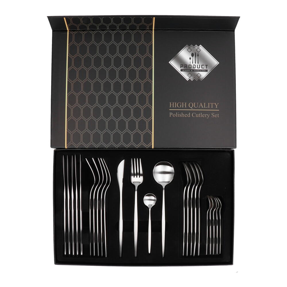 Set de Tacamuri Elegant Premium 24 Piese, Otel Inoxidabil, Design Modern, Argintiu