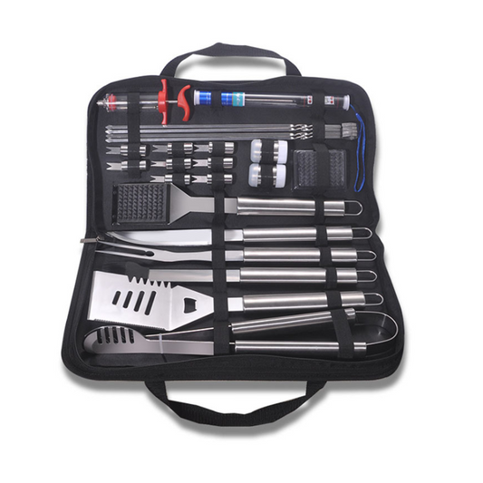 Set 24 ustensile pentru gratar otel inoxidabil, Otel Inoxidabil, Husa Transport