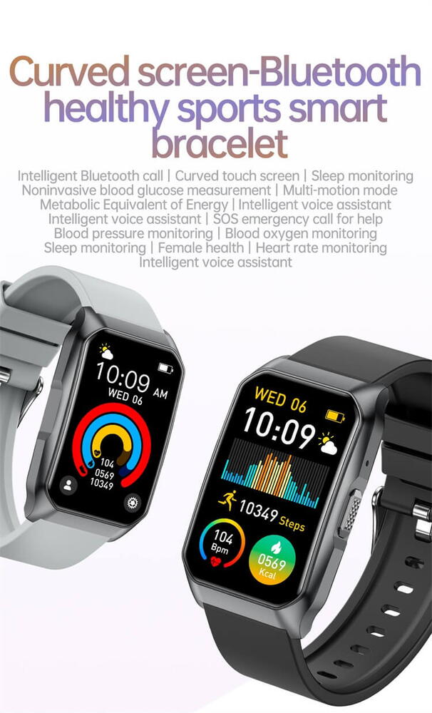 SmartWatch cu Senzor Glucometru, Ritm Cardiac, Nivel Oxigen, Tensiune Arteriala, Apel Bluetooth, Calculator, Moduri Sport, Calorii, Vreme, Ciclu Menstrual, Nivel Stres S836