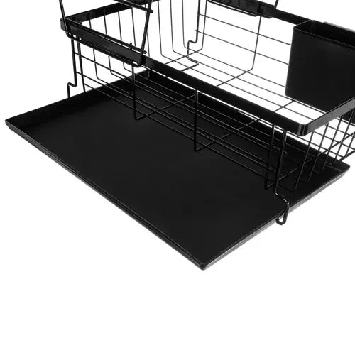 Scurgator de Vase, Doua niveluri, cu Suport Tacamuri si Pahare, Tavita Inclusa, Negru, 43 x 29 x 27 cm