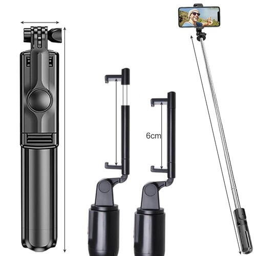 Selfie stick multifunctional, Trepied, Suport pentru telefon, Bluetooth 4.0, telecomanda detasabila, Telescopic, Compatibil iOS/Android, Negru