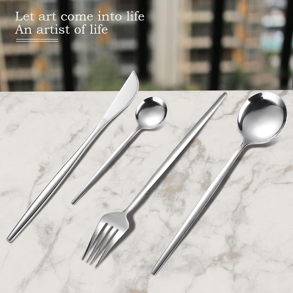 Set de Tacamuri Elegant Premium 24 Piese, Otel Inoxidabil, Design Modern, Argintiu