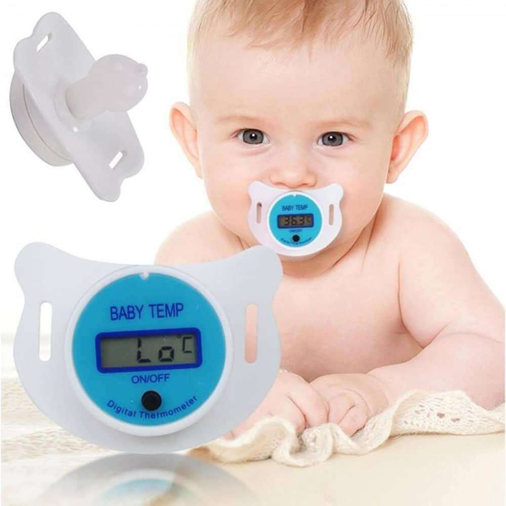 Suzeta cu termometru pentru bebelusi, cu protectie, Bleu