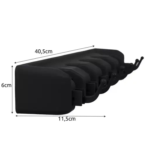 Suport de perete tip organizator pentru maturi si mop, 6 cuiere pliabile, Negru