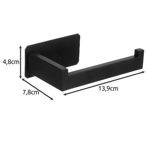 Suport autoadeziv pentru hartie igienica, Inox, 13.9 x 7.8 x 4.8 cm, Negru mat