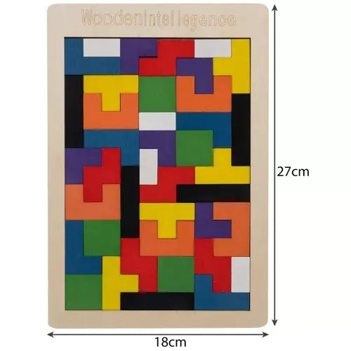 Puzzle din lemn, 40 blocuri, joc de inteligenta, 27 x 18 cm, multicolor