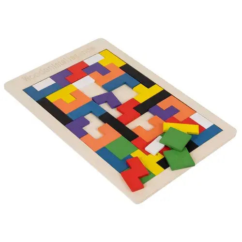 Puzzle din lemn, 40 blocuri, joc de inteligenta, 27 x 18 cm, multicolor