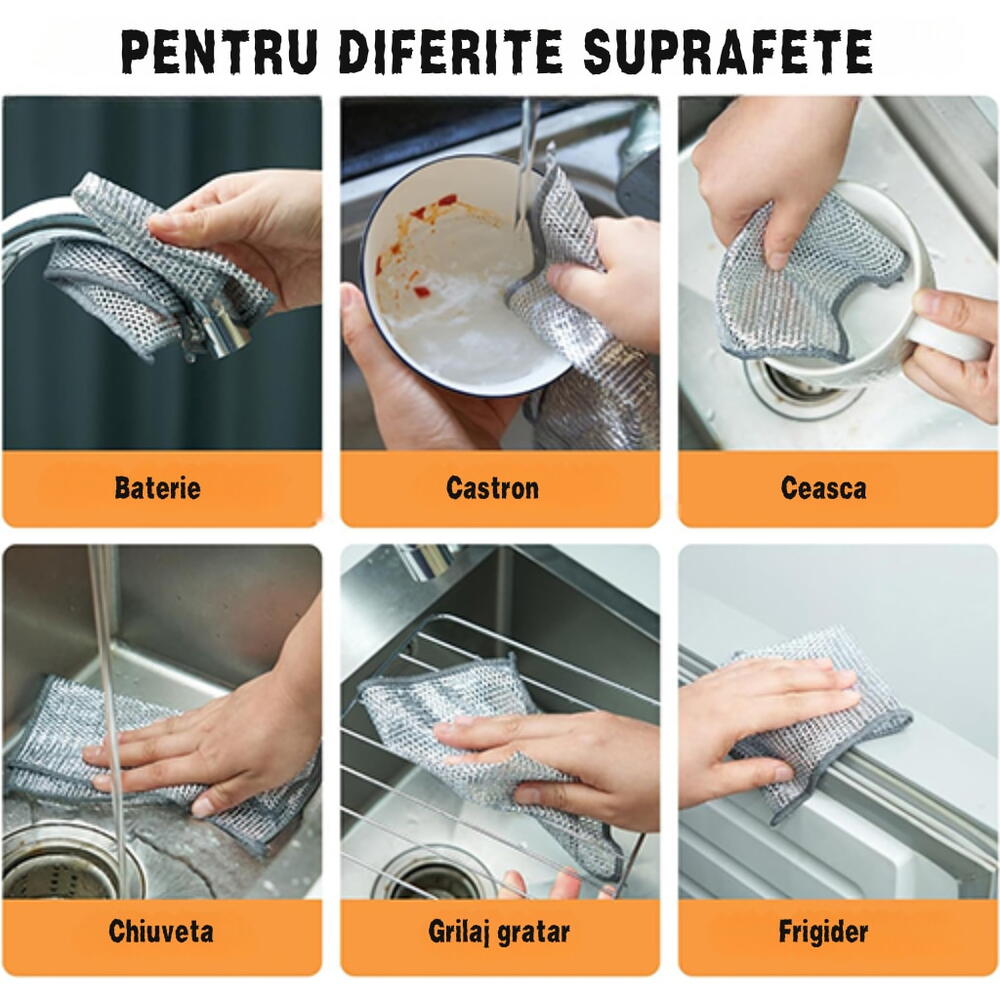 Lavete multifuncționale din microfibra metalica, 20x20cm, Set 5 buc
