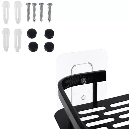 OFERTA 1+1 GRATIS Rafturi pentru baie, rezistente la umiditate, montare usoara, autoadezive, aluminiu, 30 x 13 x 4.7 cm, Negru