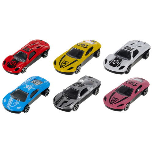 Set de joaca, Camion cu Masinute, Mega transportator de 6 masini, Echipament cu 3 platforme, 30x11.5x7 cm