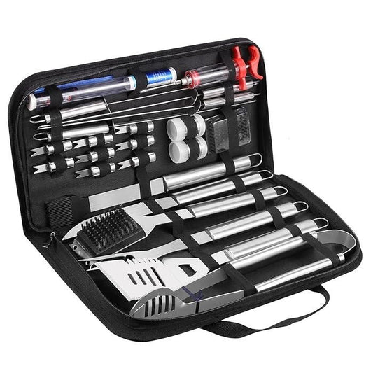 Set 24 ustensile pentru gratar otel inoxidabil, Otel Inoxidabil, Husa Transport