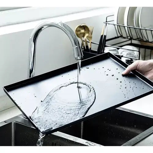Scurgator de Vase, Doua niveluri, cu Suport Tacamuri si Pahare, Tavita Inclusa, Negru, 43 x 29 x 27 cm