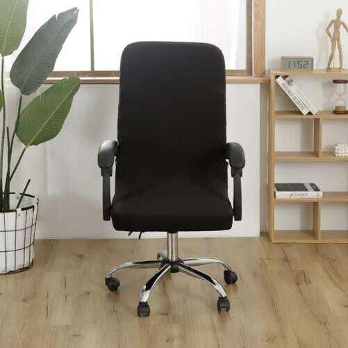Husa universala pentru scaun de birou, banda elastica si fermoar pentru fixare, neagra, poliester, inaltime maxima a spatarului cu sezutul 80 cm, 40 x 45 x 9 cm