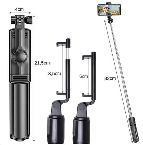 Selfie stick multifunctional, Trepied, Suport pentru telefon, Bluetooth 4.0, telecomanda detasabila, Telescopic, Compatibil iOS/Android, Negru