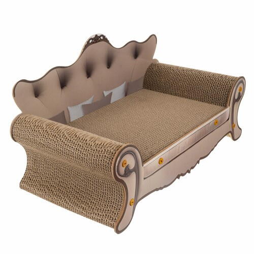 Canapea pentru ascutit gheare pisici, carton presat stratificat, dimensiune totala 32 x 29 x 60 cm, Crem