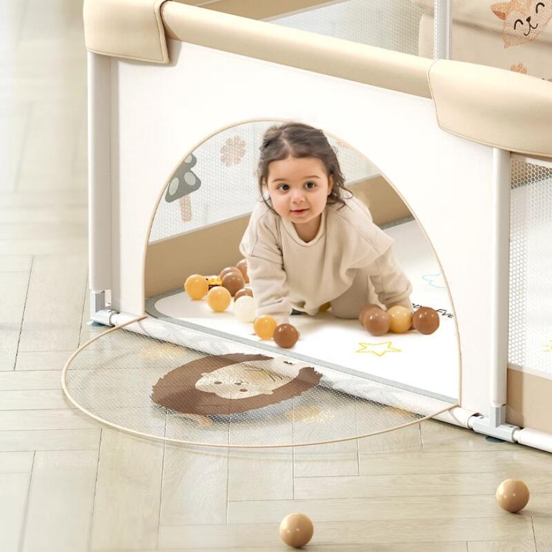 Tarc de joaca pentru copii, centru de activitati, interior si exterior, cu plasa de protectie si usa, covor si bile incluse, protectie bare, XXL 180x200cm Multicolor