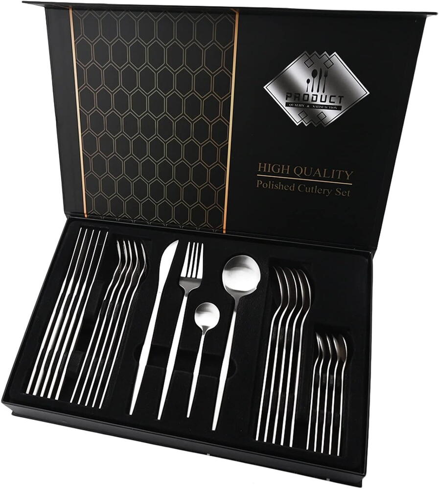Set de Tacamuri Elegant Premium 24 Piese, Otel Inoxidabil, Design Modern, Argintiu