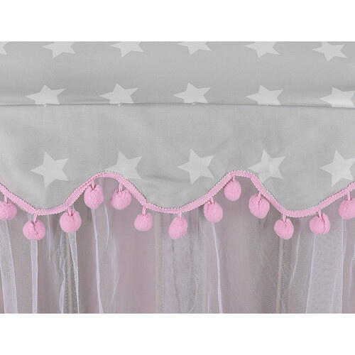 Cort de joaca pentru copii, Varf Conic, Perdele Transparente, Dimensiuni Generoase, Instalare Usoara, pentru Interior/Exterior, 123 x 123 x 140cm, Roz/Gri