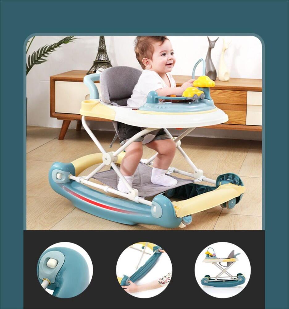 Premergator copii 6in1, Pliabil, Reglabil, Convertibil, Antepremergator, Tavita mancare, Copertina, Muzica, 5 trepte viteza, Jocuri, Sistem Franare, Albastru