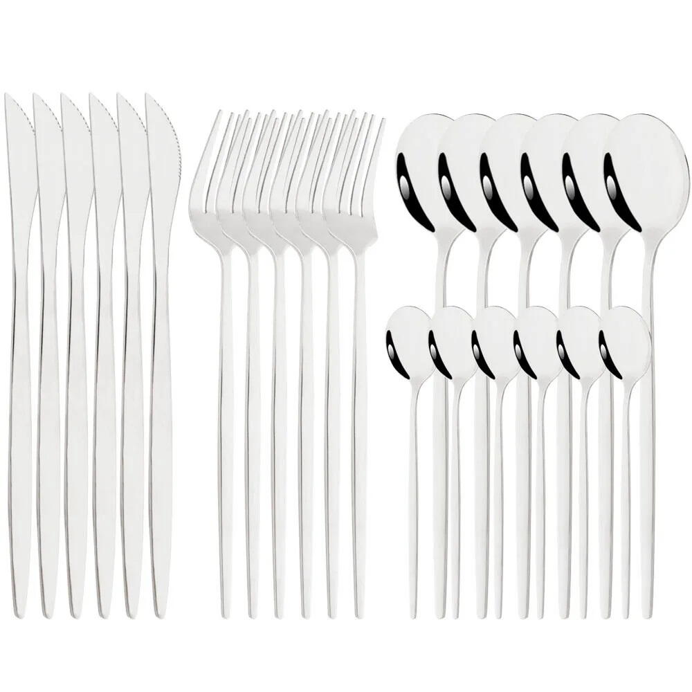 Set de Tacamuri Elegant Premium 24 Piese, Otel Inoxidabil, Design Modern, Argintiu