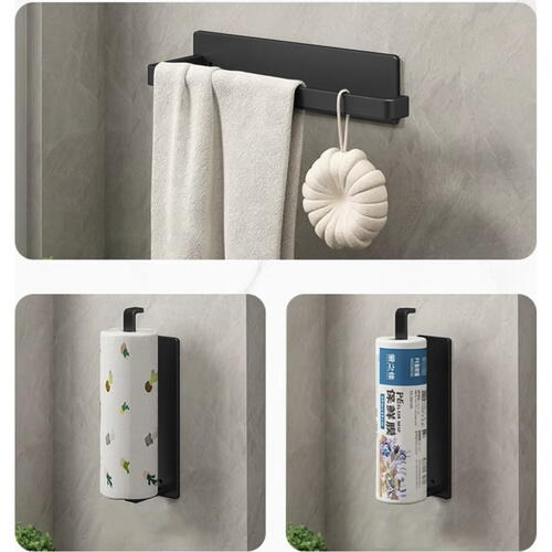 Suport rola prosoape de hartie buacatarie montat pe perete, Din otel inoxidabil, Suport pentru folie de plastic, Suport pentru agatat prosoape, 26 cm, Negru