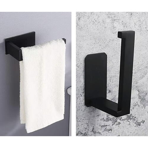 Suport autoadeziv pentru hartie igienica, Inox, 13.9 x 7.8 x 4.8 cm, Negru mat