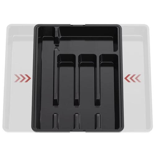 Organizator pentru tacamuri si ustensile de bucatarie, sertar extensibil, suport ajustabil pentru cutite, negru