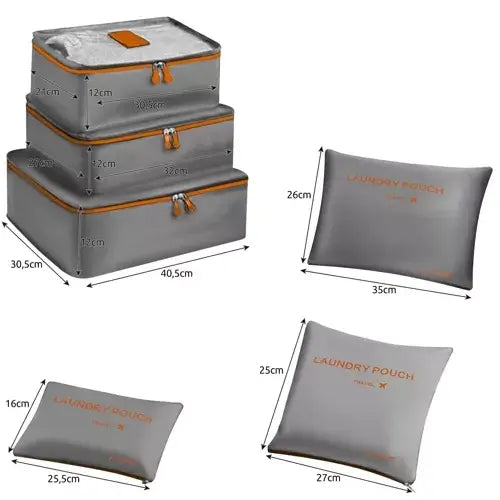 Set 6 genti pentru organizare bagaj, Poliester, Impermeabil