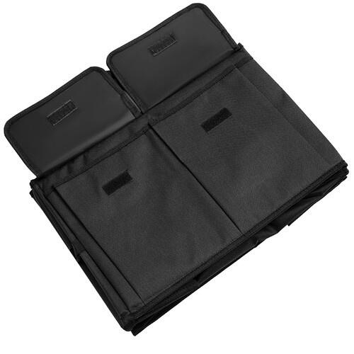 Organizator auto pliabil pentru portbagaj, Compartimente multiple, Pereti rigidizati, Manere de transport si buzunare suplimentare, Ideal pentru accesorii auto, cumparaturi, excursii si camping, 52 x 37 x 25.5 cm, Negru