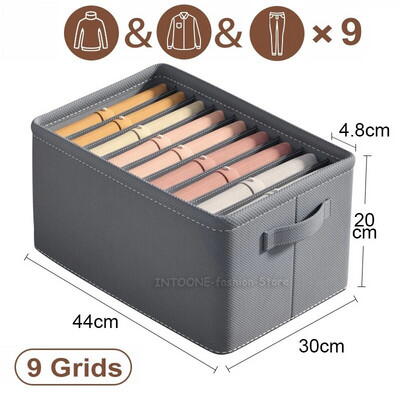Organizator imbracaminte cu 9 compartimente pentru blugi, pulovere, camasi, 44x30x20 Gri