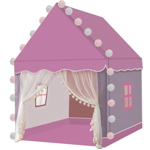 Cort de joaca pentru fetite cu lumini LED incluse, tip casa, cu ferestre, interior / exterior, 130 x 100 x 115 cm, Roz