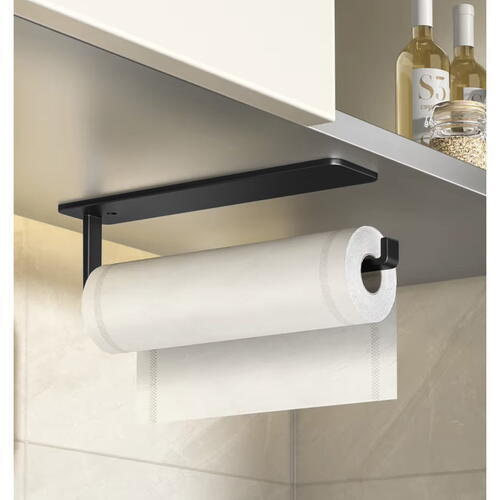 Suport rola prosoape de hartie buacatarie montat pe perete, Din otel inoxidabil, Suport pentru folie de plastic, Suport pentru agatat prosoape, 26 cm, Negru