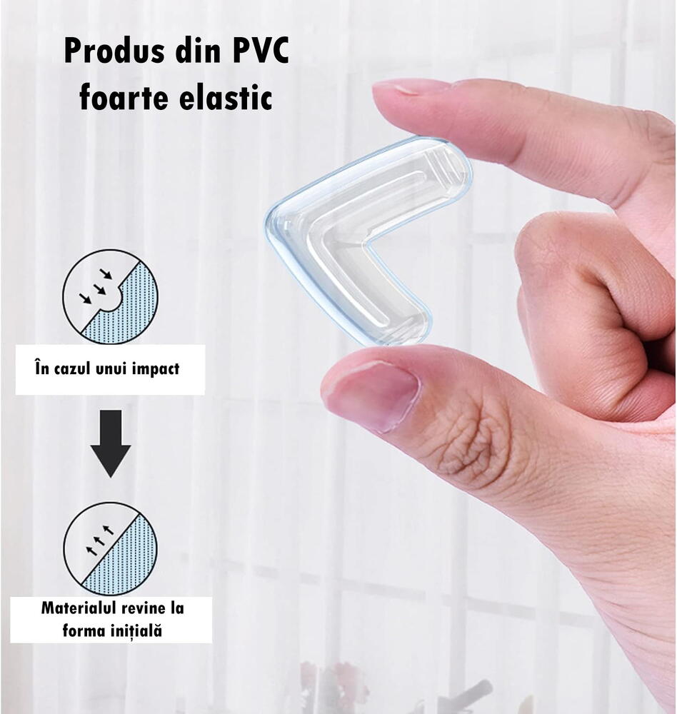 Set 12 Protectie de colt din silicon, transparent, 4x4cm