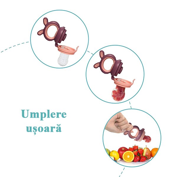 Suzeta pentru diversificarea hranei, pentru fructe si legume, silicon moale, Mov