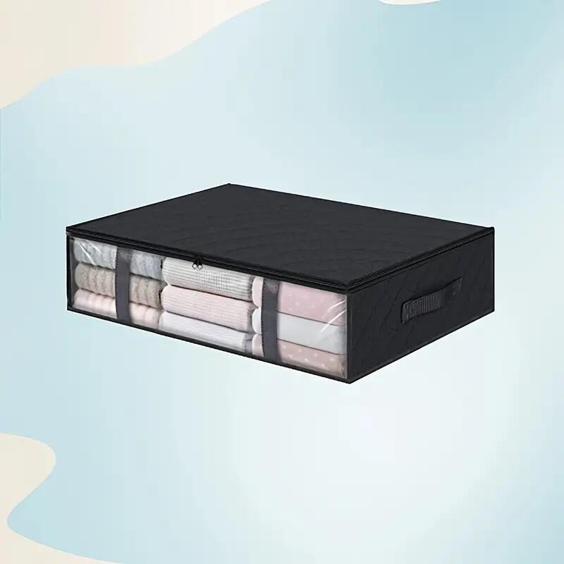 Geanta depozitare haine sub pat, Inchidere cu fermoar, Rezistent la praf si umiditate, Durabil, Respirabil, Usor de pliat si curatat, 60*45*15cm, Negru