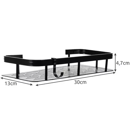 OFERTA 1+1 GRATIS Rafturi pentru baie, rezistente la umiditate, montare usoara, autoadezive, aluminiu, 30 x 13 x 4.7 cm, Negru
