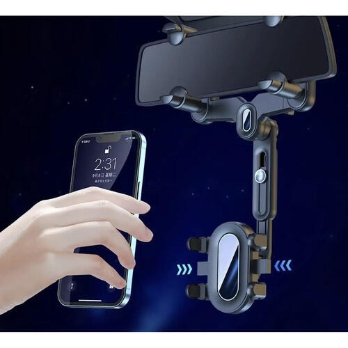 Suport pentru telefon, montare pe oglinda retrovizoare, rotativ la 360 grade, reglare inaltime si latime