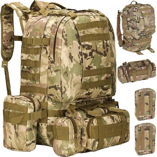 Rucsac Militar 45L cu 3 Genti Detasabila, Sistem MOLLE, Impermeabil
