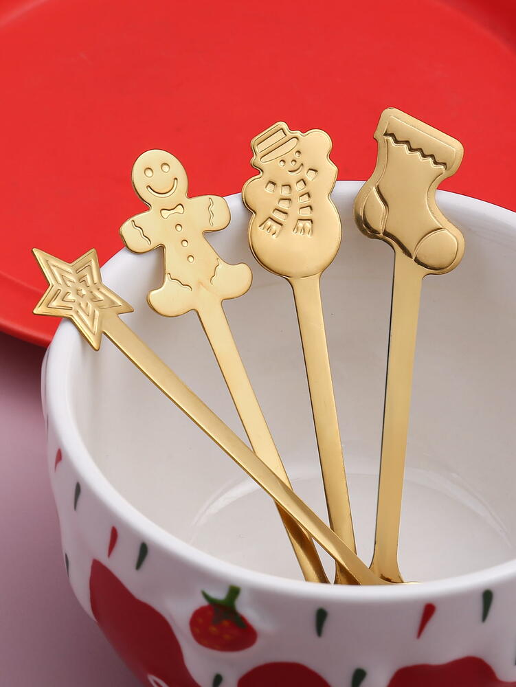 Set 4 lingurite, tematica de Craciun, Auriu