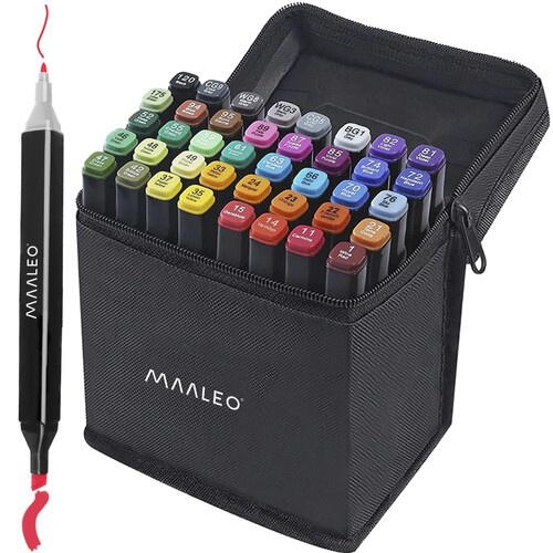 Set 40 Markere, Varf Dublu, Cu Etui si Organizator