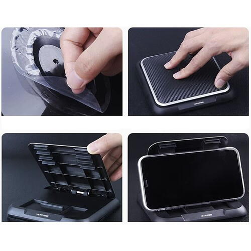 Suport auto pentru telefon cu protectie pentru soare, Montare pe bord, Unghi reglabil, 3-7", ABS+silicon, Utilizabil pe birou si suprafete plane