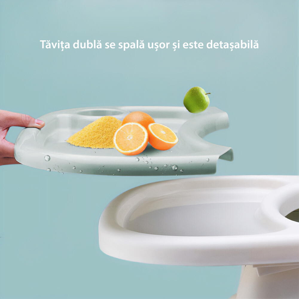 Scaun de Masa pentru Bebelusi si Copii, Varsta 6-72 luni, Inaltime Ajustabila, Centura de Siguranta in 5 Puncte, Tavita Reglabila si Detasabila, Roti Detasabile, Bleu