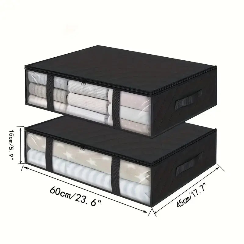 Geanta depozitare haine sub pat, Inchidere cu fermoar, Rezistent la praf si umiditate, Durabil, Respirabil, Usor de pliat si curatat, 60*45*15cm, Negru
